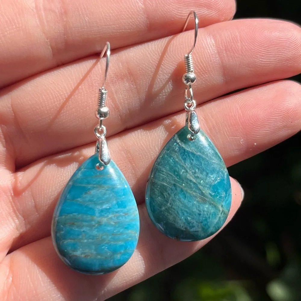 925 silver plated blue apatite drop‎ earrings